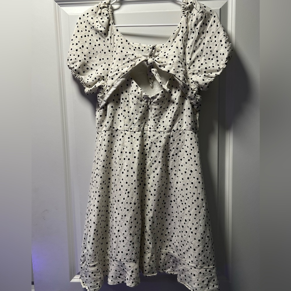 Ann Taylor Loft linen polka dot dress size 2